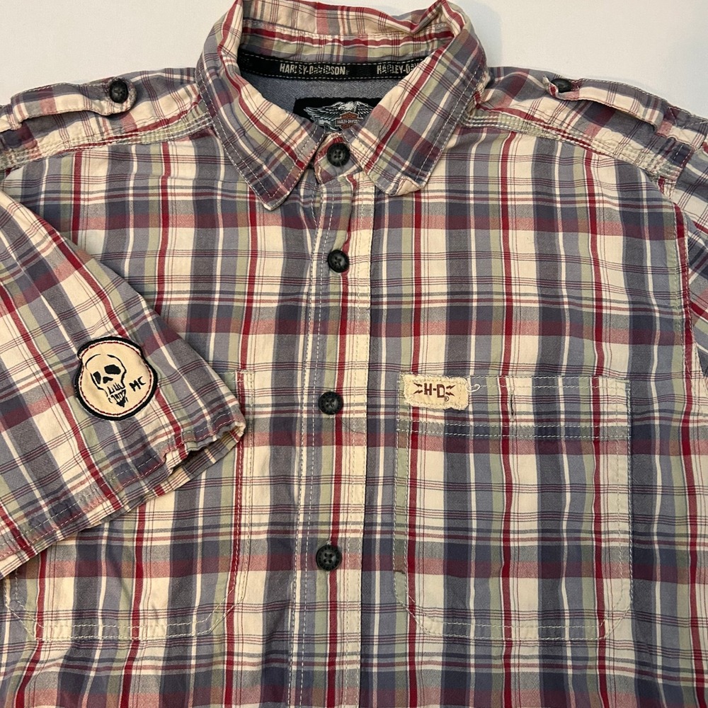 Harley-Davidson Men's M Plaid Short‎ Sleeve Button Up Shirt Genuine Motorclothes